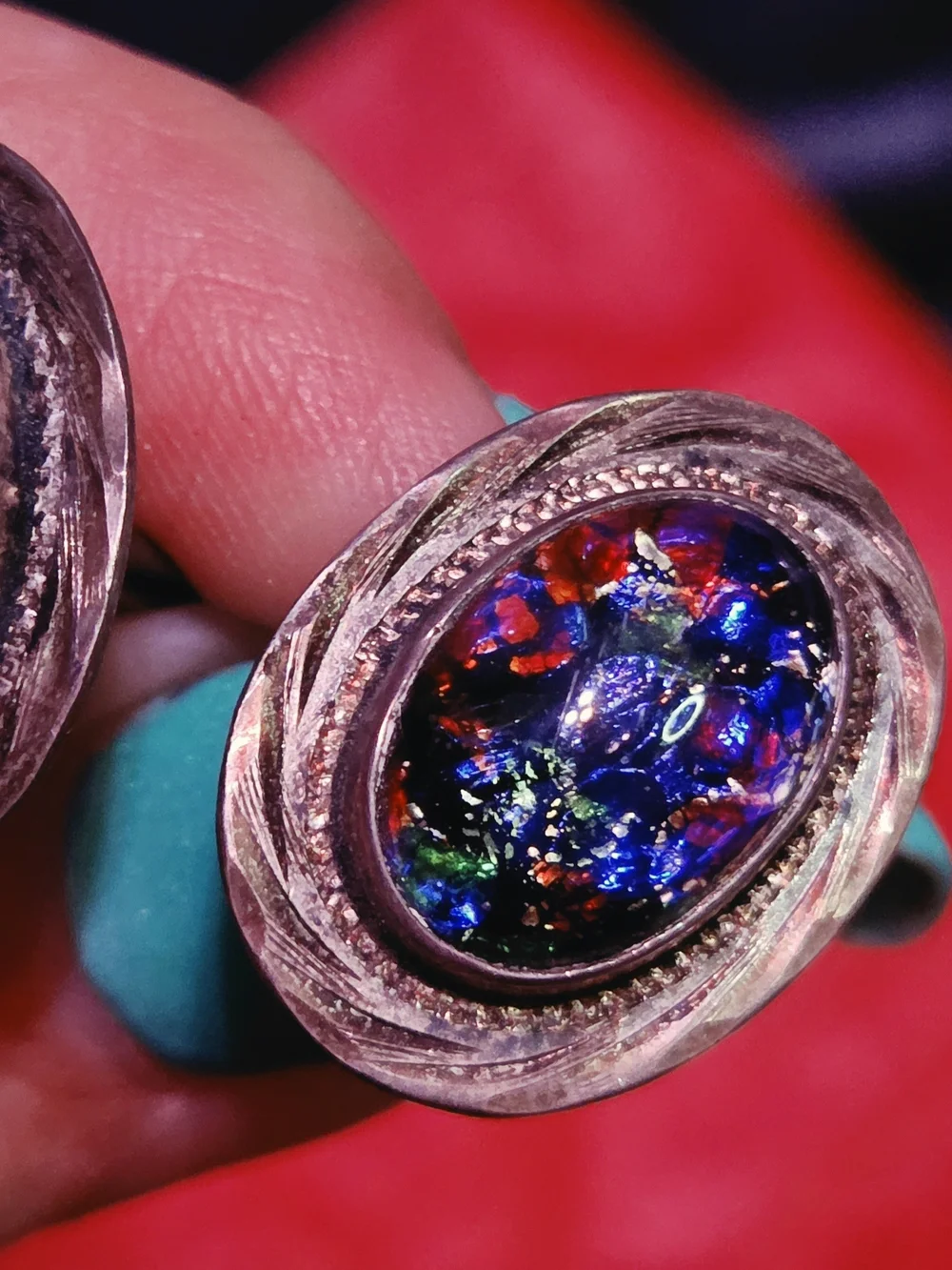 Vintage Sterling Silver Multicolor Cabochon Cufflinks